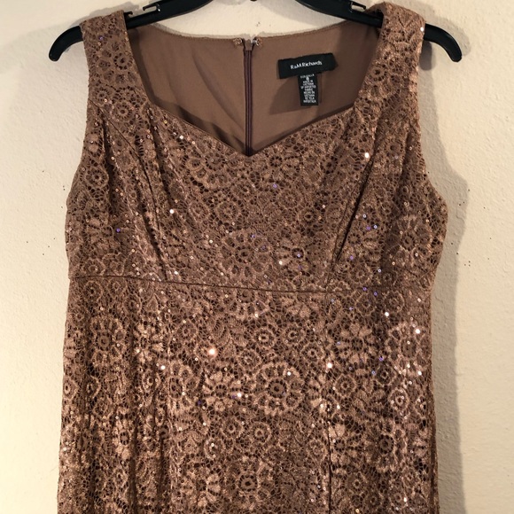 R & M Richards Sequins & Lace Dark Mocha Formal Gown & Jacket - Picture 11 of 16